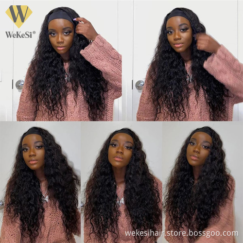 Headband wigs Top Virgin Kinky Curly 150% Density Natural Color human hair for black women Machine Made wig wholesale vendors
